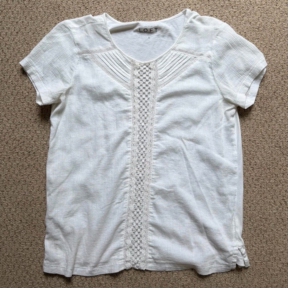 LOFT Ivory Crochet Accent Top
